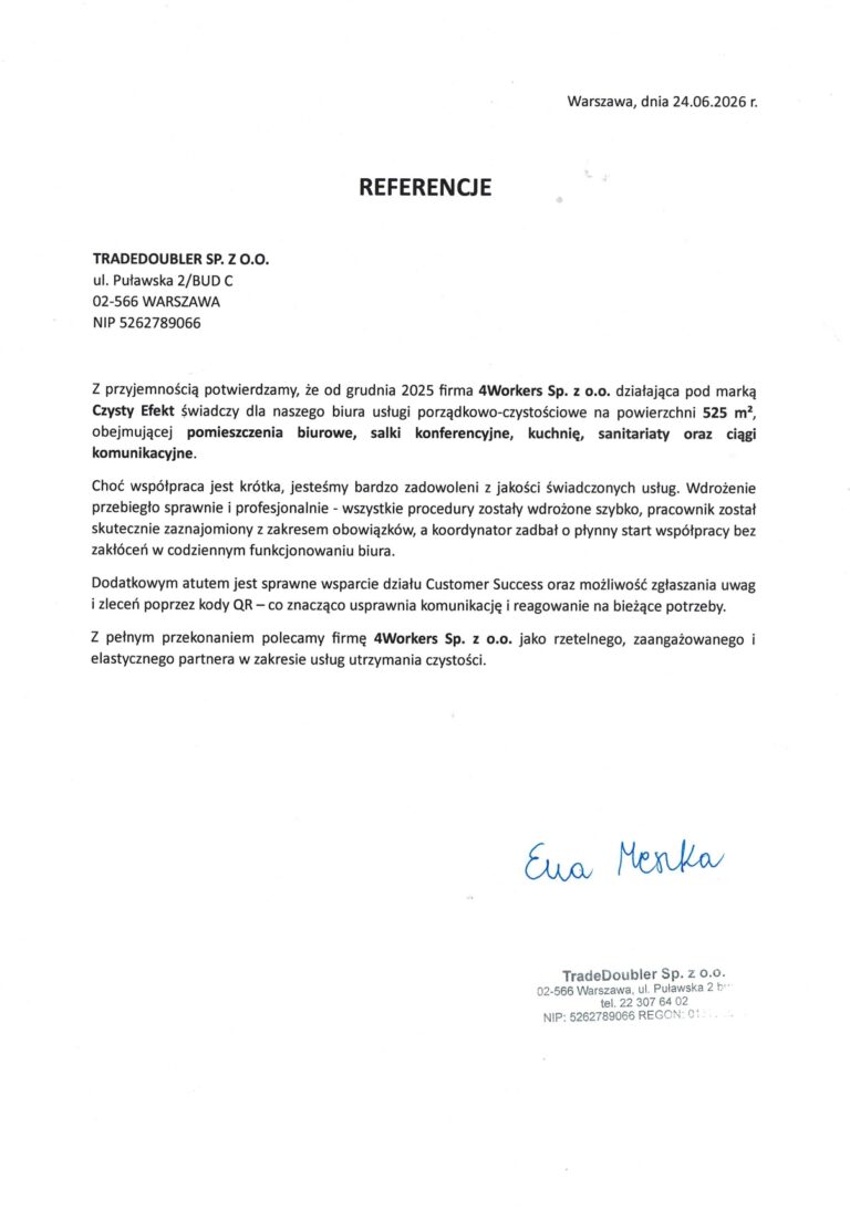 referencje za sprzątanie biura w Warszawie